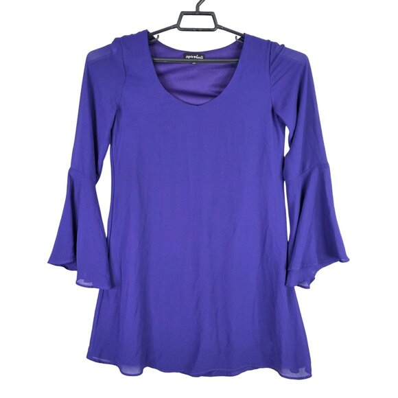 Womens Sequin Hearts Purple Shirt Dress Belle Sleeves Sheer Overlay Polyester M - Picture 1 of 9